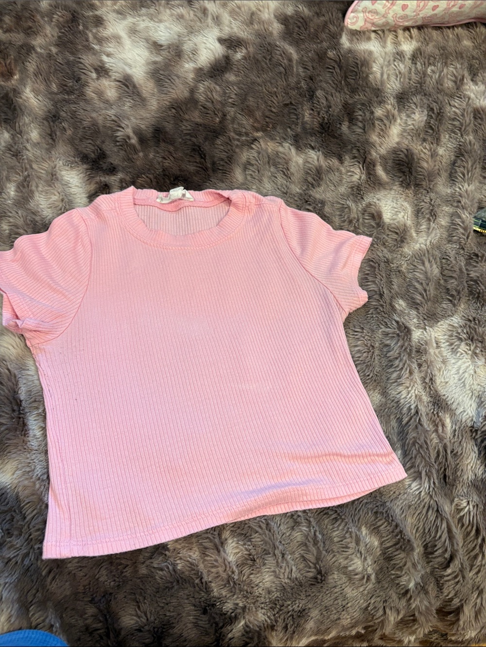 Classic Ribbed Crewneck Short-Sleeve Top in Light Pink
